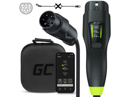 Green Cell Habu Carregador Móvel EV 11kW 7m Type 2 a CEE 16 A para Carga de Veículos Eléctricos EV PHEV 2em1 Wallbox com GC App