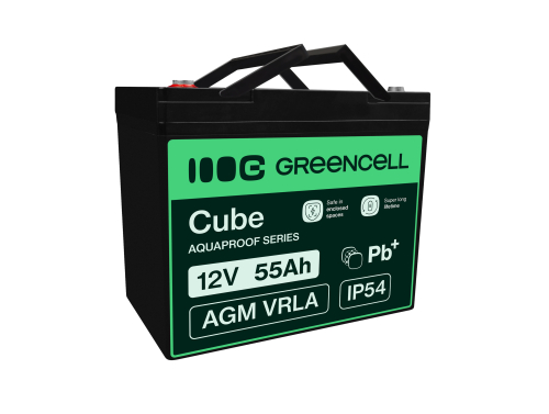 Green Cell CUBE AGM IP54 12V 55Ah Bateria de chumbo livre de manutenção para barcos e botes