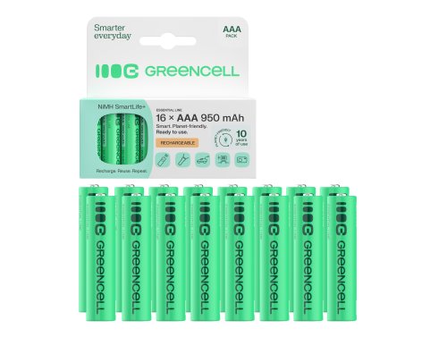 16x Pilhas recarregáveis AAA R3 950mAh Ni-MH Baterias Green Cell