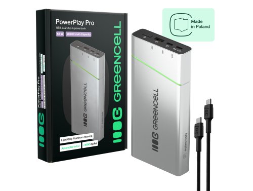 Powerbank Greencell PowerPlay Pro 20800mAh 65W – carregamento rápido, PD, Ultra Charge, fabricação na Polônia